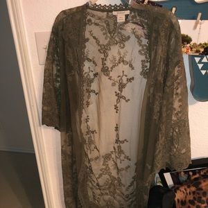 Olive green floral kimono